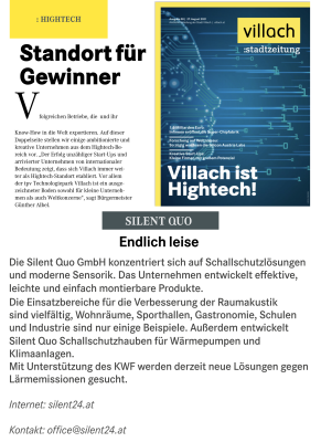 New solutions against noise emissions in the city newspaper. Villach is high-tech - Silent Quo GmbH focuses sound insulation solutions